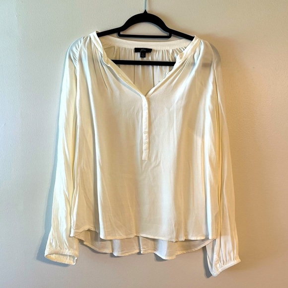 J. Crew Long-sleeve drapey popover top cream off white size Large - Picture 2 of 8